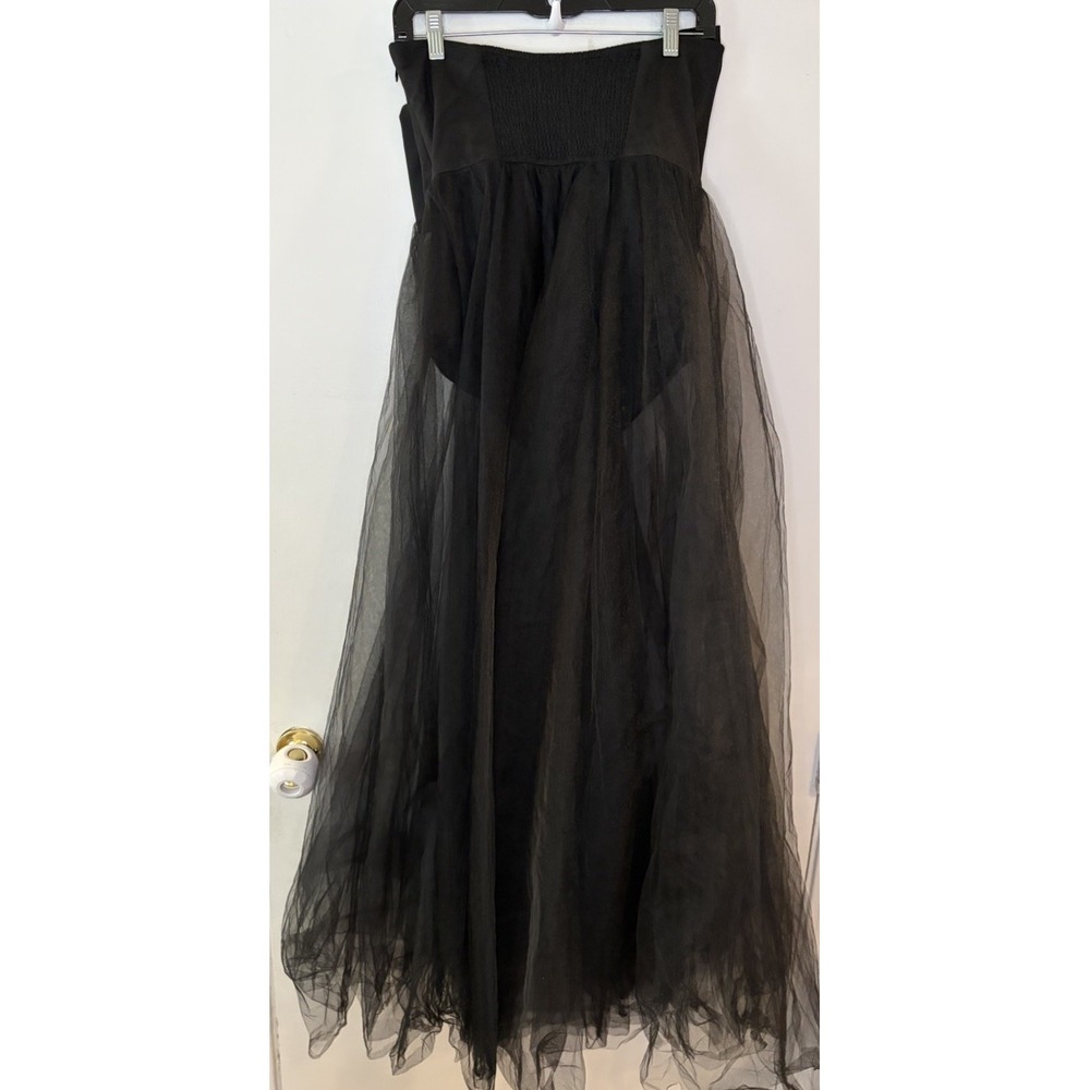 Anthropologie x Hutch - Black Strapless Maxi Dress Large Bow Bodysuit Sheer Sexy - Picture 4 of 8
